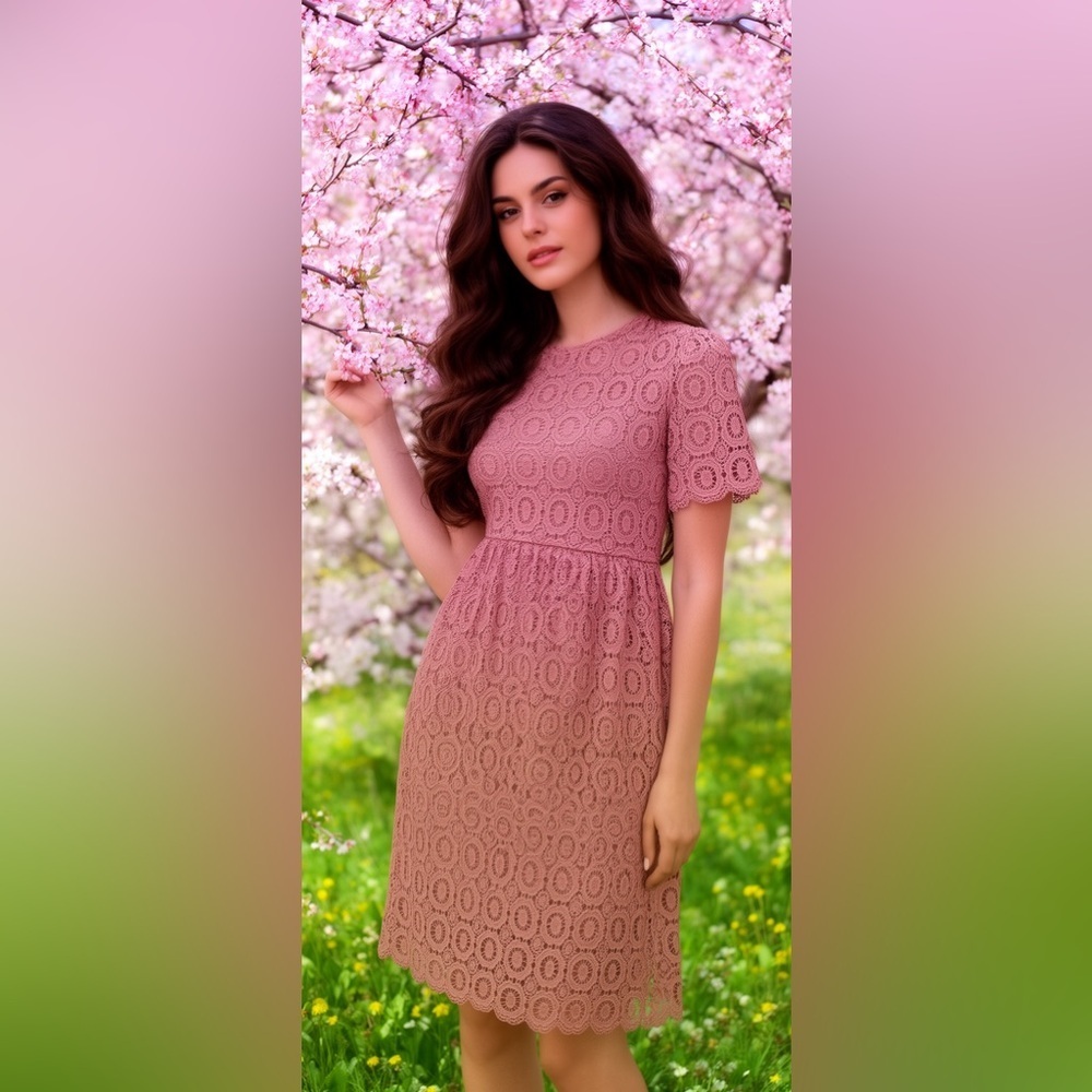 Mauve Rose Lace Scalloped Chick Dress NWT